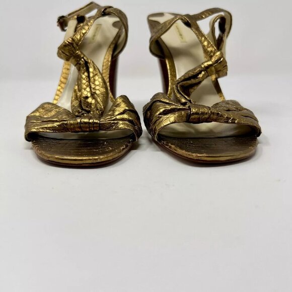 Max Studio Earling Gold Snakeskin Leather Ankle Strep Stacked Heel Size 8M - Picture 4 of 10